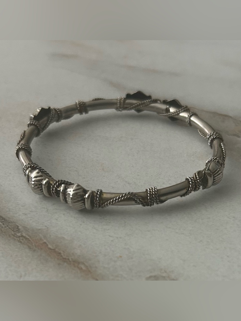 Vintage Silver Toned Twisted Rope Bangle Bracelet